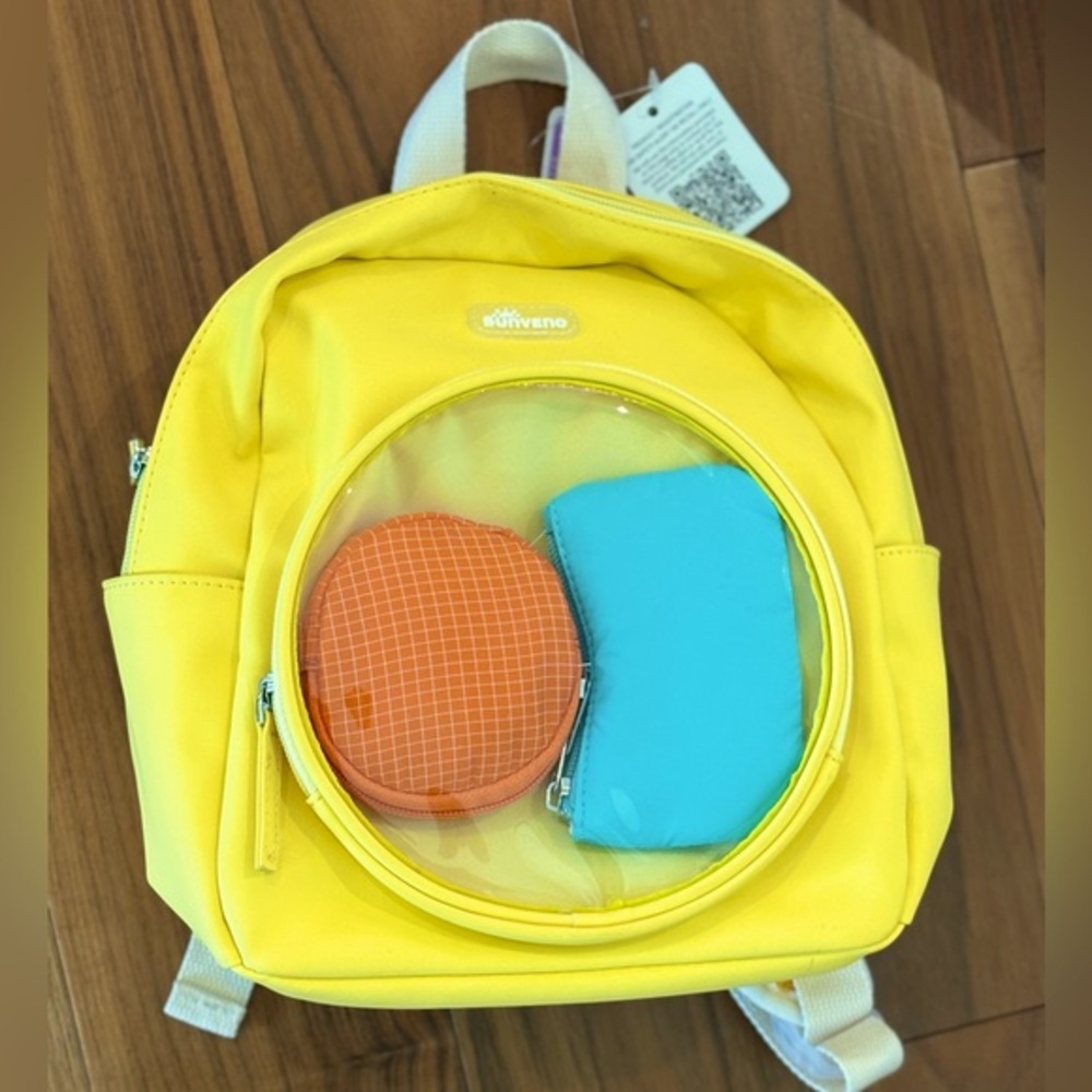 NWT ☀️SUNVENO Vibrant Yellow Kids Backpack with Transparent Pocket w 2 Mini bags
